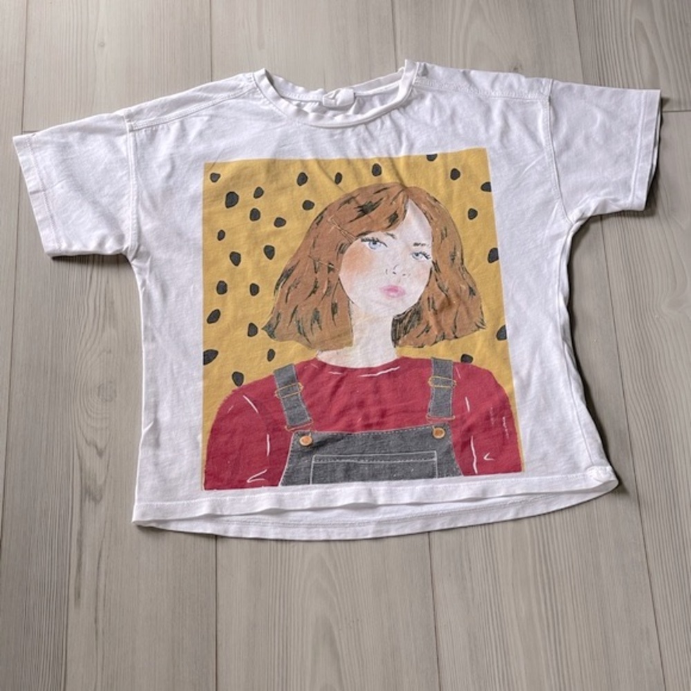 ZARA Kids Girl White PRINTED T-SHIRT Cotton Short Sleeve Size 9Y